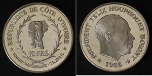 IVORY COAST 10 Francs 1966 Proof - Silver 0.925 - 1953