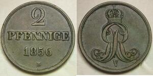 HANNOVER (German Kingdom) 2 Pfennig 1856 B - Copper - Georg V. - VF+ - 862 *