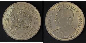 SAINT LUCIA 5 Dollars 1986 - Copper/Nickel - Papal Visit John Paul II. - 4579
