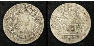  
  1761, Brandenburg-Bayreuth, Frederick Christian. Silver 20 Kreuzer Coin. VF  Mint year: 1761 Reference: KM-225. Condition: Minor deposits, scratches and mint-made planchet imperfections, othe ...