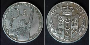 NIUE 5 Dollars 1987 - Copper/Nickel - Olympics - Tennis - aUNC - 3829