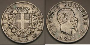 ITALY 2 Lire 1863 T BN - Silver 0.835 - Vittorio Emanuele II. - VF+ - 1801 *