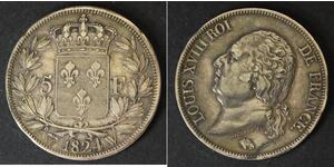 FRANCE 5 Francs 1824 W - Silver 0.900 - Louis XVIII. - VF - 3001