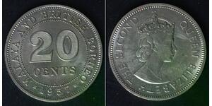 MALAYA AND BRITISH BORNEO 20 Cents 1957 H - Copper/Nickel - VF - 4625