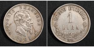  
  1863, Italy, Victor Emmanuel II. Silver 1 Lira Coin (KM-15.1.) Scarce 1-Yr Type!   Mint Year: 1863 Denomination: 1 Lira   Mint Place: Milan (M)   Reference: KM-15.1 ($400 in XF!).  Condition: ...