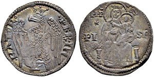 ITALIA Pisa Repubblica, 1150-1312. Aquilino maggiore (post 1269-1270). 3.06 g. MIR 398. Rara. Debolezza di conio al D/ e incrostazioni al R/ ma bell'esemplare dalla patina iridescente. BB+. Dall' ...