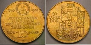 GERMANY (East) 10 Mark 1989 A - Gold pl. Cu-Zn-Ni- 40th Anniversary of DDR -266*