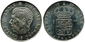 1 Крона Швеція Срібло Густав VI (1882 - 1973)