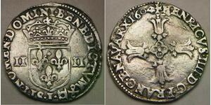 FRANCE 1/4 Ecu 1604 L - Silver 0.917 - Henri IV. - VF/XF - 3624 *