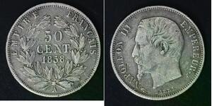 FRANCE 50 Centimes 1858 A - Silver 0.900 - Napoleon III. - VF- - 4145