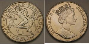 GIBRALTAR 1 Crown 1991 PM - Cu-Ni - Barcelona Olympics / Runners - UNC - 2712 *