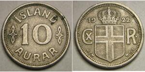 ICELAND 10 Aurar 1922 - Copper-Nickel - Christian X. - VF+ - 2936 *