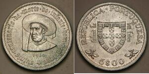 PORTUGAL 5 Escudos 1960 - Silver 0.8 - Prince Henry the Navigator - aUNC - 3447*