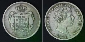 PORTUGAL 500 Reis 1856 - Silver 0.917 - Pedro V. - F/VF - 2199