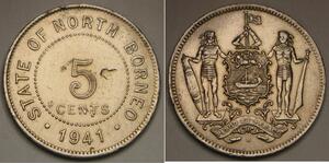 NORTH BORNEO 5 Cents 1941 H - Copper-Nickel - Minor Lamination - XF/aUNC - 1187*