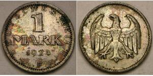 GERMANY (Weimar Republic) 1 Mark 1924 F - Silver 0.5 - VF+ - 4103 *