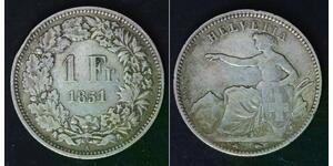 SWITZERLAND 1 Franc 1851 A - Silver 0.900 - VF- - 2168