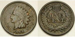 USA Indian Head Cent 1864 - Bronze - Without L - VF - 3062 *