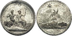  1826 SC$1 HK-1 Rarity 6. Erie Canal Completion. White Metal 45mm. Holed. Our grade is Sharpness of AU with some corrosion. Housed in a wooden container made by Duncan Phyfe from the original woo ...
