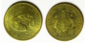SEYCHELLES 10 Cents 1981 - Brass - World Food Day - aUNC - 2334