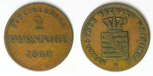 SAXE MEININGEN (German State) 2 Pfennig 1860 - Copper - Bernhard II. - 748