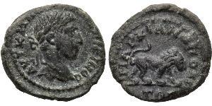 MOESIA INFERIOR. Marcianopolis. Elagabal (218-222). Ae. Obv: AVT K M AVP ANTΩNEINOC. Laureate, draped and cuirassed bust right. Rev: MAPKIANOΠOΛITΩΝ. Lion walking right. Varbanov 1412. Condition: ...