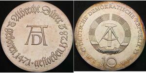 GERMANY (East) 10 Mark 1971 - Silver .625 - Albrecht Drer - aUNC - 3261 