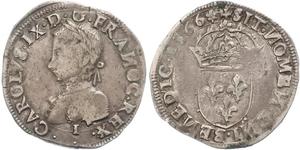 Frankreich. Karl IX. 1560-1574. Teston 1566 I, Limoges. Duplessy 1071. Schrötlingsfehler am Rand, Prägeschwäche, sehr schön