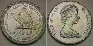 ISLE OF MAN 1 Crown 1978 PM - Cu-Ni - Coronation Silver Jubilee - XF/aUNC - 532*