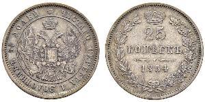 THE SINCONA COLLECTION PART 4 Nicholas I 1854 25 Kopecks 1854, Warsaw Mint. 5.20 g. Bitkin 441 (R1). Severin 3618. GM 39.9. Rare. Good very fine. 25 копеек 1854, Варшавский МД. 5.20 г. Биткин 441 ...