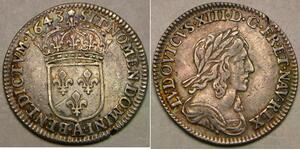 FRANCE 1/12 Ecu 1643 A Rose - Silver 0.917 - Louis XIII. - VF/XF - 3627 *