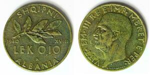 ALBANIA (Italian Occupation WWII) 0,10 Lek 1940 R - Aluminum/Bronze - 2918
