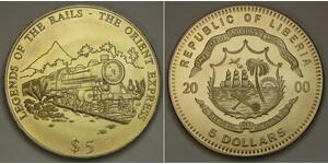 LIBERIA 5 Dollars 2000 - Copper-Nickel - The Orient Express - aUNC - 2905 *