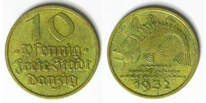 DANZIG 10 Pfennig 1932 - Aluminum/Bronze - VF - 2261
