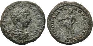 MOESIA INFERIOR. Nikopolis. Elagabal (218 - 222). Ae. Obv: ΑΥΤ Κ Μ ΑΥΡ ΑΝΤΩΝΙΝΟΣ. Laureate, draped and cuirassed bust right. Rev: ΝΙΚΟΠΟΛΙΤΩΝ ΠΡΟC ΙCΤΡΟ. Priapos standing left, with patera, carry ...