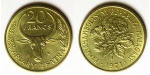 MALAGASY REPUBLIC 20 Francs 1971 - Aluminum/Bronze - F.A.O. - aUNC - 2240
