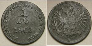 LOMBARDY VENETIA 5/10 Soldo 1862 B - Copper - Franz Joseph I. - VF+ - 2043 *