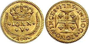 400 Reis Kingdom of Portugal (1139-1910) Gold Johann V. von Portugal (1689-1750)