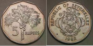 SEYCHELLES 5 Rupees 1982 - Copper-Nickel  - UNC - 185 *
