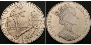 GIBRALTAR 1 Crown 1993 - Winter Olympics Skiing - aUNC - 1323 