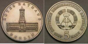 GERMANY (DDR) 5 Mark 1987 A - Cu-Zn-Ni - Berlin Red City Hall - aUNC - 286 *