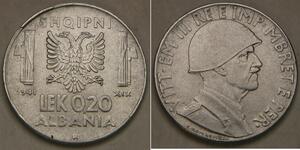 ALBANIA (Italian Occupation WW II) 0.20 Lek 1941 R - S. Steel - XF - 1891 *