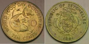SEYCHELLES 10 Cents 1981 - Brass - F.A.O. - aUNC - 151 *