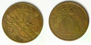 DANISH WEST INDIES 1 Cent ( 5 Bit) 1913 (h) - Bronze - 1391