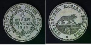 ANHALT BERNBURG 1/6 Thaler 1856 A - Silver 0.520 - Alexander Carl - XF - 483
