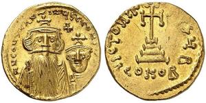641,BYZANTINE EMPIRE. Constans II, 641-668, with Constantinus IV. Solidus c. 654-659, Constantinople. d N CONSTANTINЧS C CO[NSTATI] Crowned and draped bust of Constans II facing, with long beard  ...