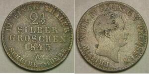 PRUSSIA 2-1/2 Groschen 1843 A - Billon 0.375 - Fried. Wilhelm IV. - VF+ - 2678 *