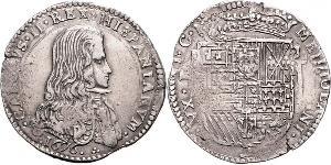 Ausländische Münzen und Medaillen Italien-Mailand Karl II. von Spanien 1665-1700. 1/2 Filippo 1676. Crippa 7. Prägeschwäche, Schrötlingsriss, sehr schön