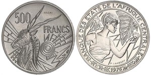 Zentralafrikanische RepublikProbe 500 Francs 1976. K.M. E 9. Stempelglanz