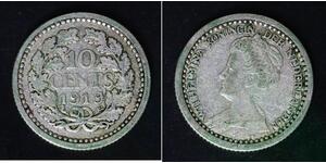 NETHERLANDS 10 Cents 1919 - Silver 0.640 - Wilhelmina I. - 4284